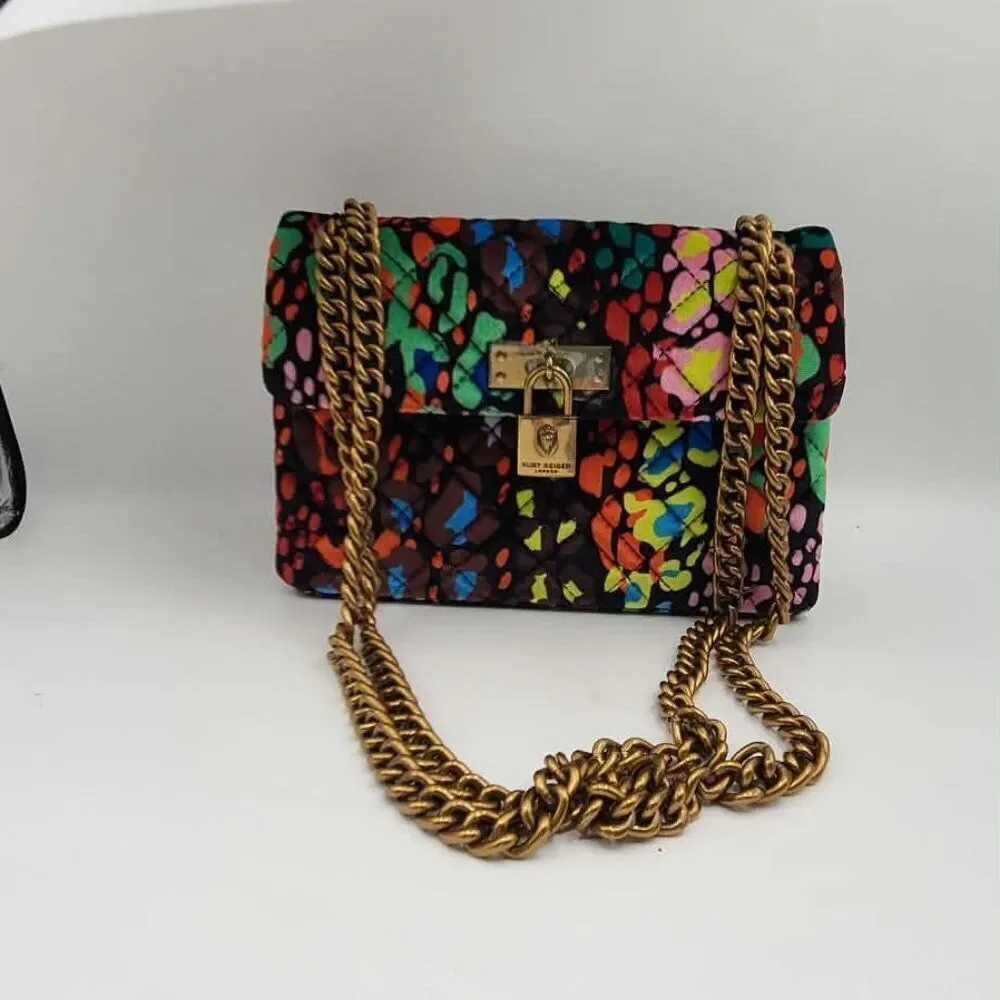 Kurt Geiger London Brixton Velvet Colorful Shoulder Bag with chain Straps NWT!